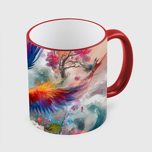 Кружка цветная Тропическая птица / 3D-Красный кант – фото 1