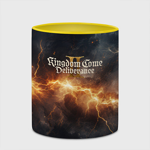 Кружка цветная Kingdom Come Deliverance 2 логотип на фоне молнии / 3D-Белый + желтый – фото 2