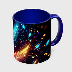 Кружка 3D Неоновые разноцветные перья, цвет: 3D-белый + синий