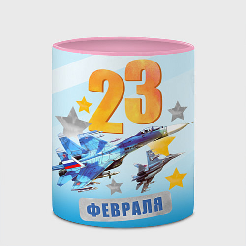 Кружка цветная 23 февраля - истребитель / 3D-Белый + розовый – фото 2