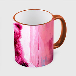 Кружка 3D Розовый медведь, цвет: 3D-оранжевый кант