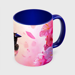 Кружка 3D Воробей в розовом, цвет: 3D-белый + синий