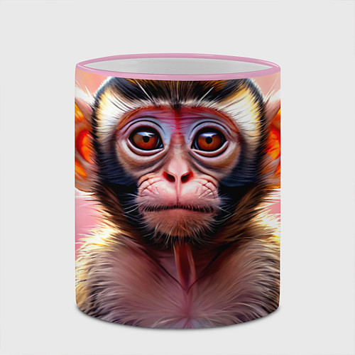 Кружка цветная Обезьянка в норке / 3D-Розовый кант – фото 2