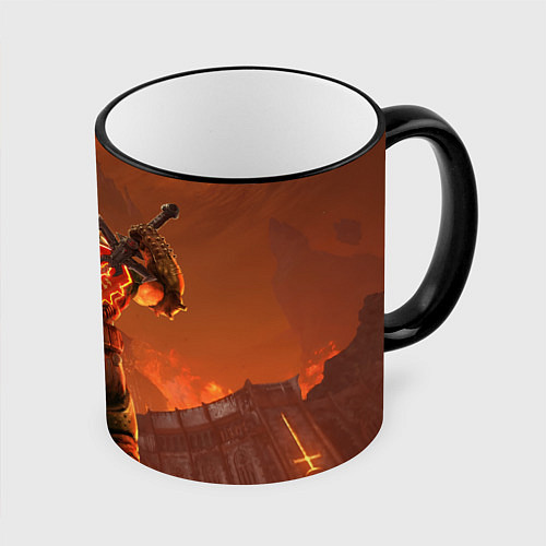 Кружка цветная Палач рока и башня Doom / 3D-Черный кант – фото 1