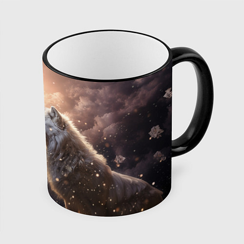 Кружка цветная Волчья нежность / 3D-Черный кант – фото 1
