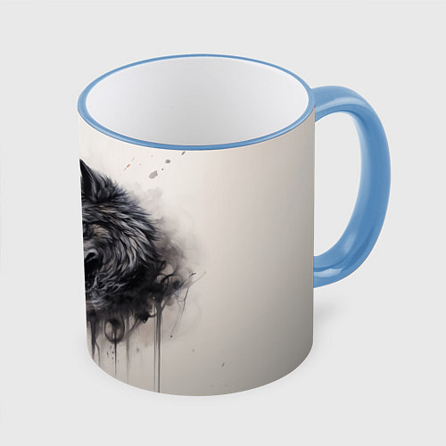 Кружка цветная Нежность волка и волчицы / 3D-Небесно-голубой кант – фото 1
