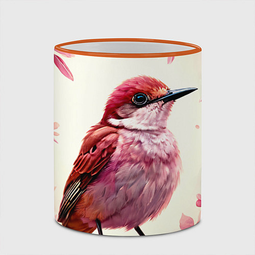 Кружка цветная Кукушка в розовых цветах / 3D-Оранжевый кант – фото 2