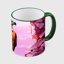 Кружка 3D Орел и розовый закат, цвет: 3D-зеленый кант