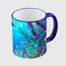Кружка 3D Яркий павлин, цвет: 3D-синий кант