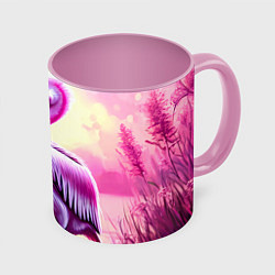 Кружка 3D Пеликан на розовом пруду, цвет: 3D-белый + розовый