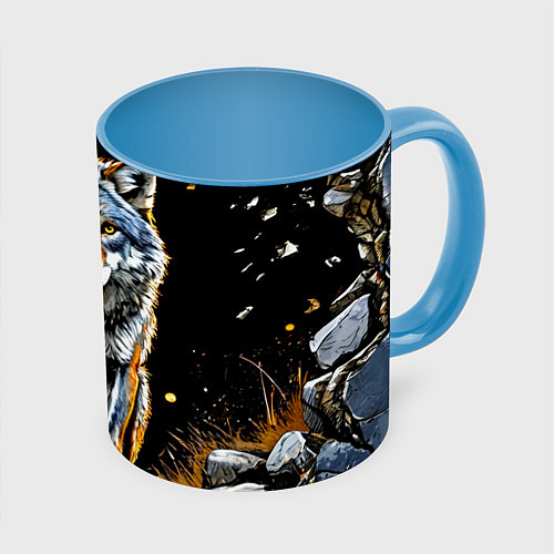 Кружка цветная Волк на черном / 3D-Белый + небесно-голубой – фото 1