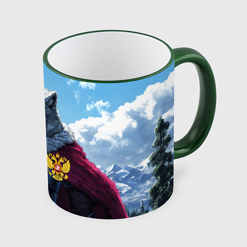Кружка цветная Волк русский защитник / 3D-Зеленый кант – фото 1