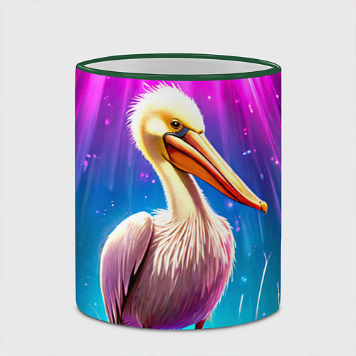 Кружка цветная Пеликан в сиянии лучей / 3D-Зеленый кант – фото 2