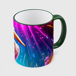 Кружка 3D Пеликан в сиянии лучей, цвет: 3D-зеленый кант