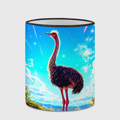 Кружка цветная Страус в пещере / 3D-Черный кант – фото 2