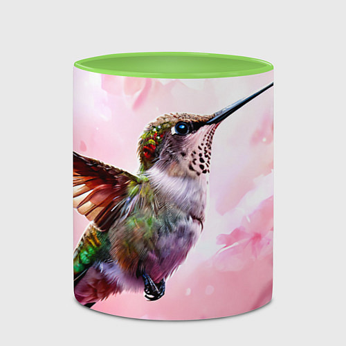 Кружка цветная Колибри на розовом / 3D-Белый + светло-зеленый – фото 2