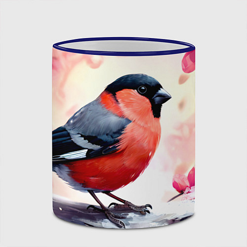 Кружка цветная Снегирь в цветах / 3D-Синий кант – фото 2