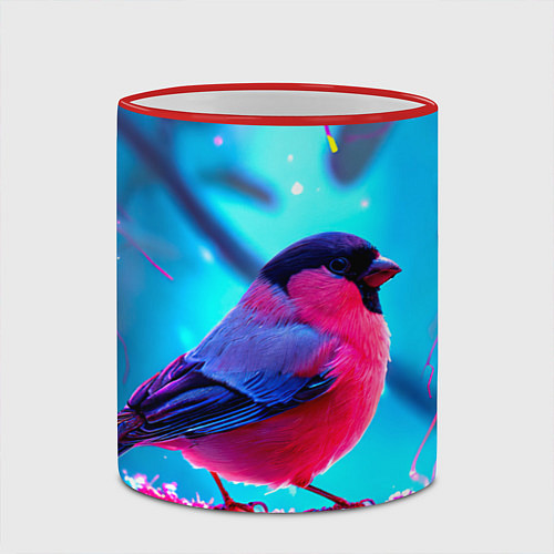 Кружка цветная Розовый снегирь / 3D-Красный кант – фото 2