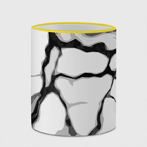 Кружка цветная Чёрные абстрактные полосы на белом фоне / 3D-Желтый кант – фото 2