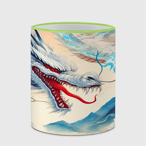 Кружка цветная Дракон на фоне японского пейзажа / 3D-Светло-зеленый кант – фото 2