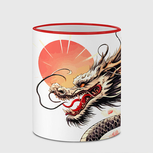 Кружка цветная Японский дракон и солнце / 3D-Красный кант – фото 2