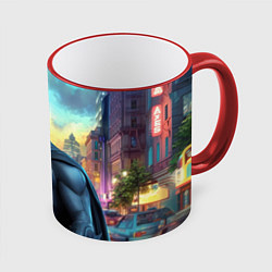 Кружка 3D Бэтмен неоновый город, цвет: 3D-красный кант