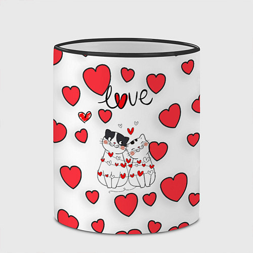 Кружка цветная Кошачья романтика / 3D-Черный кант – фото 2