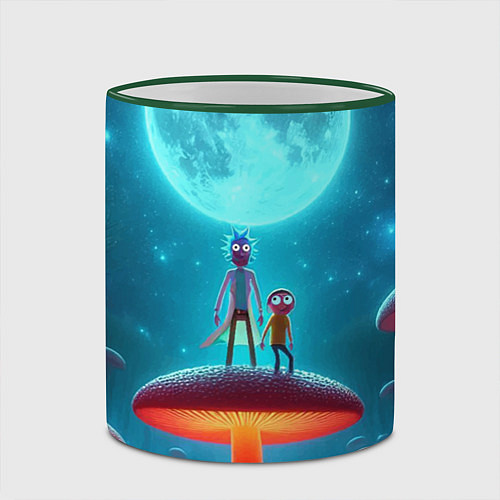 Кружка цветная Рик и Морти в стране неоновых гигантских грибов / 3D-Зеленый кант – фото 2
