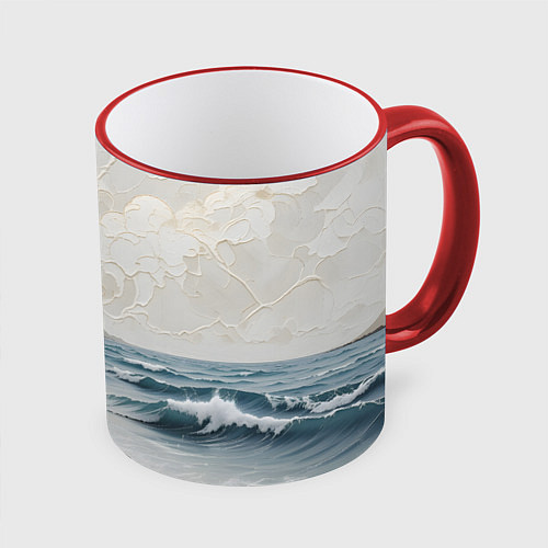Кружка цветная Нежный морской пейзаж / 3D-Красный кант – фото 1