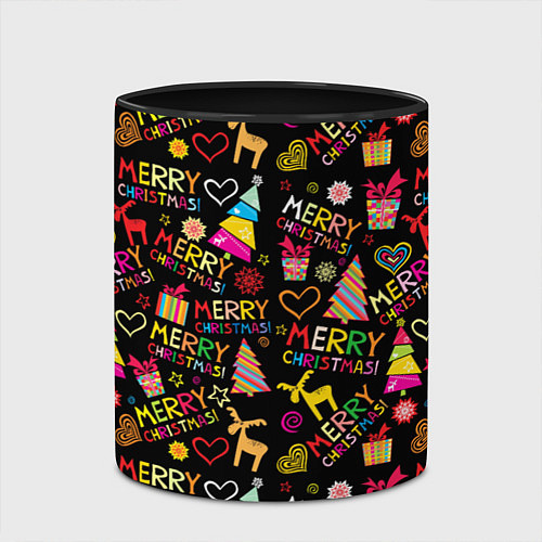 Кружка цветная Merry Christmas - паттерн / 3D-Белый + черный – фото 2