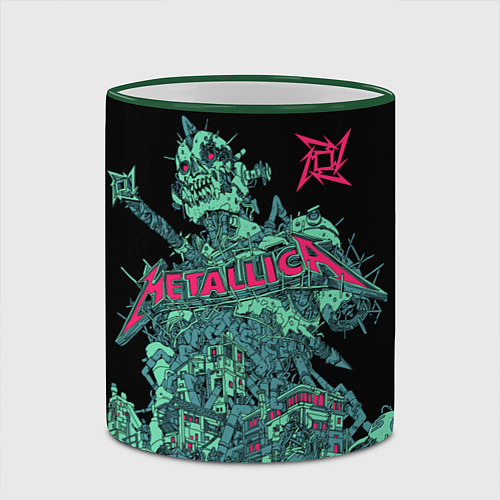 Кружка цветная Metallica - robot city / 3D-Зеленый кант – фото 2