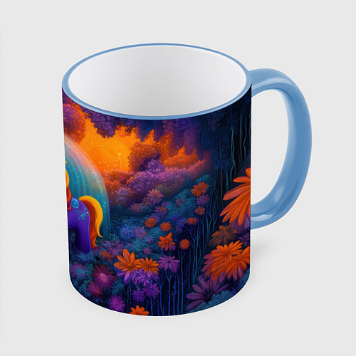 Кружка цветная Сказочный единорог / 3D-Небесно-голубой кант – фото 1