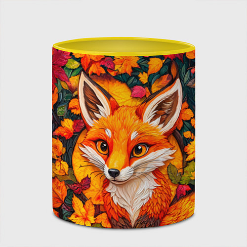 Кружка цветная Лисенок в осенних листьях / 3D-Белый + желтый – фото 2
