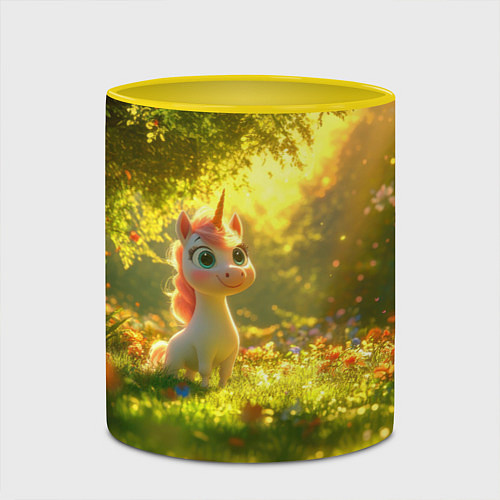 Кружка цветная Единорог в летнем лесу / 3D-Белый + желтый – фото 2