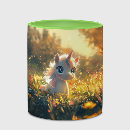 Кружка цветная Белая маленькая единорожка / 3D-Белый + светло-зеленый – фото 2