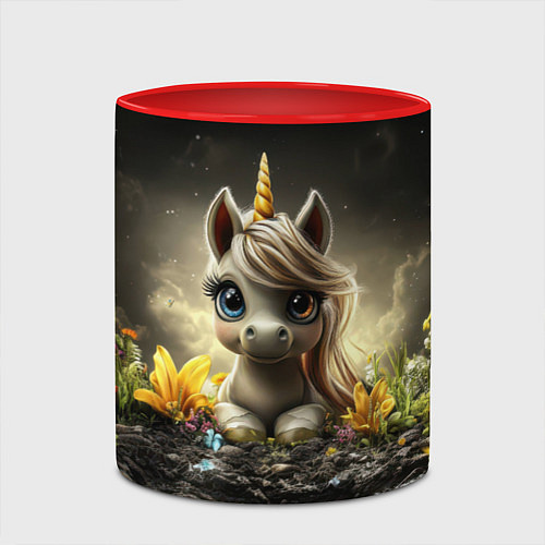 Кружка цветная Белая единорожка на черном фоне / 3D-Белый + красный – фото 2