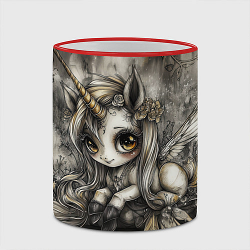 Кружка цветная Мифическая единорожка / 3D-Красный кант – фото 2