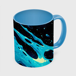 Кружка 3D Синие волны краски на черном, цвет: 3D-белый + небесно-голубой