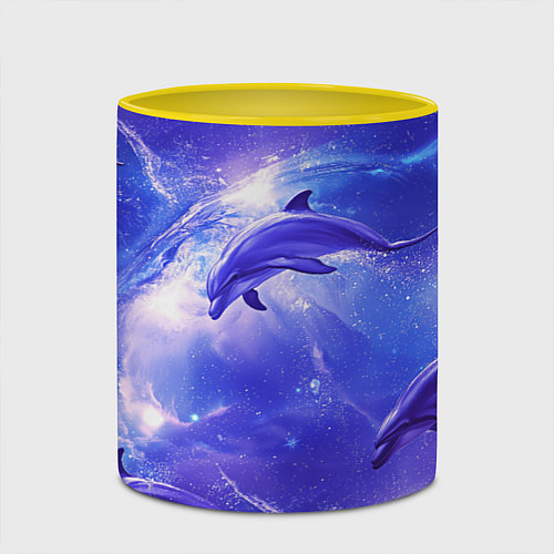Кружка цветная Дельфины в волшебном море паттерн / 3D-Белый + желтый – фото 2