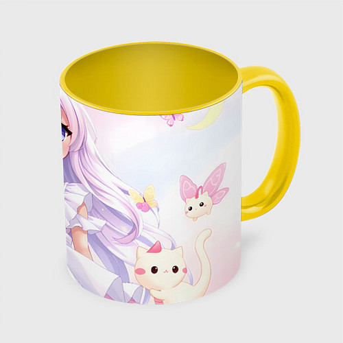 Кружка цветная Аниме в светлых оттенках / 3D-Белый + желтый – фото 1
