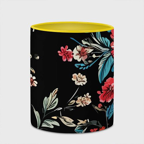 Кружка цветная Цветы старинный узор / 3D-Белый + желтый – фото 2