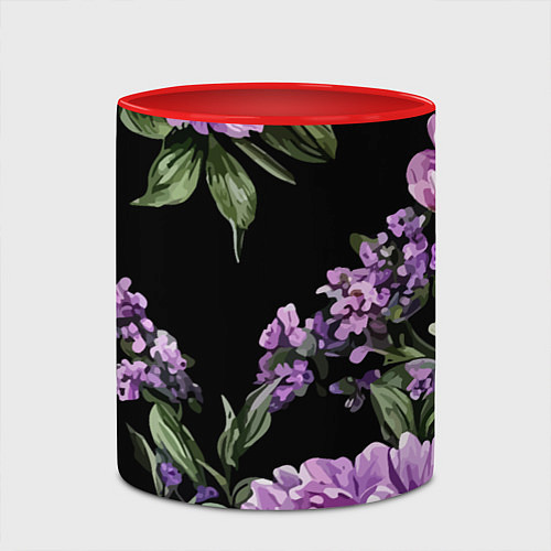 Кружка цветная Пионы и лаванда винтажный узор / 3D-Белый + красный – фото 2