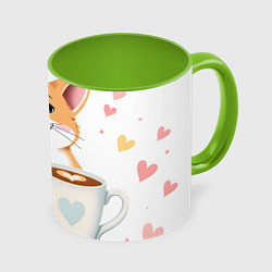 Кружка 3D Поздравляющий корги с цветами, цвет: 3D-белый + светло-зеленый