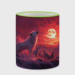 Кружка 3D Белый волк воет на луну, цвет: 3D-светло-зеленый кант — фото 2