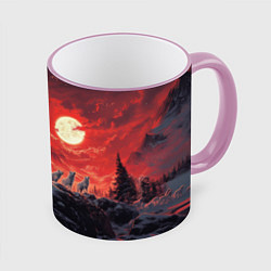 Кружка 3D Волк воет на красную луну, цвет: 3D-розовый кант