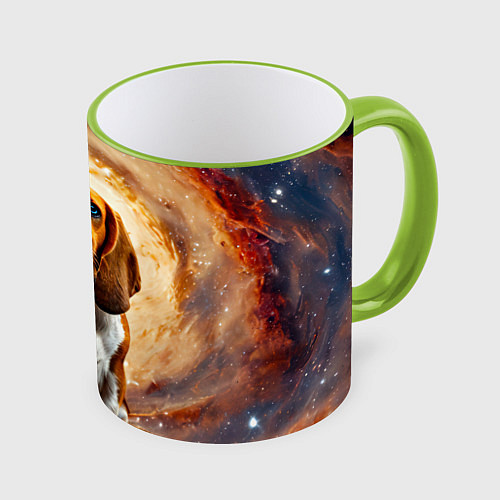 Кружка цветная Бассет-хаунд в космосе / 3D-Светло-зеленый кант – фото 1