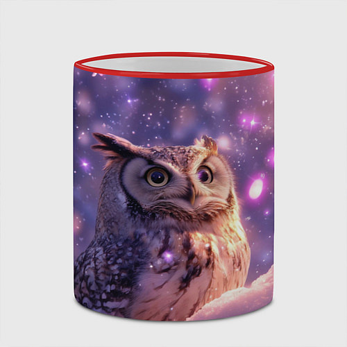 Кружка цветная Большая мудрая сова / 3D-Красный кант – фото 2