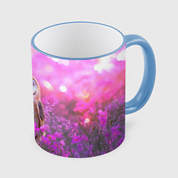 Кружка 3D Сова на блестящем фоне, цвет: 3D-небесно-голубой кант