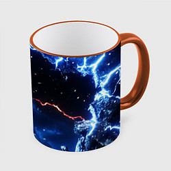 Кружка 3D Звезды и молнии в разломе плит, цвет: 3D-оранжевый кант