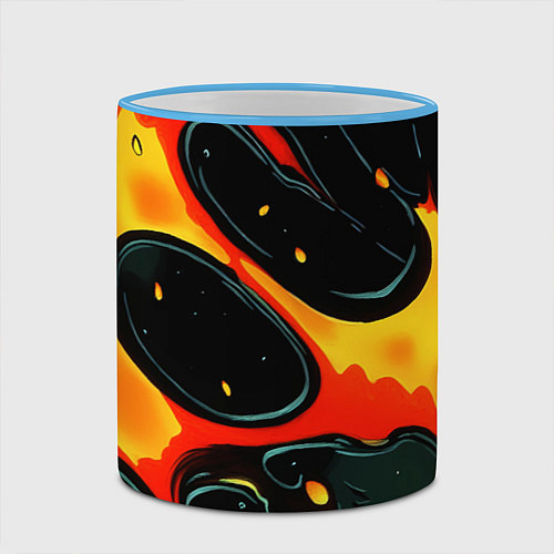 Кружка цветная Оранжевые разломы текстура / 3D-Небесно-голубой кант – фото 2